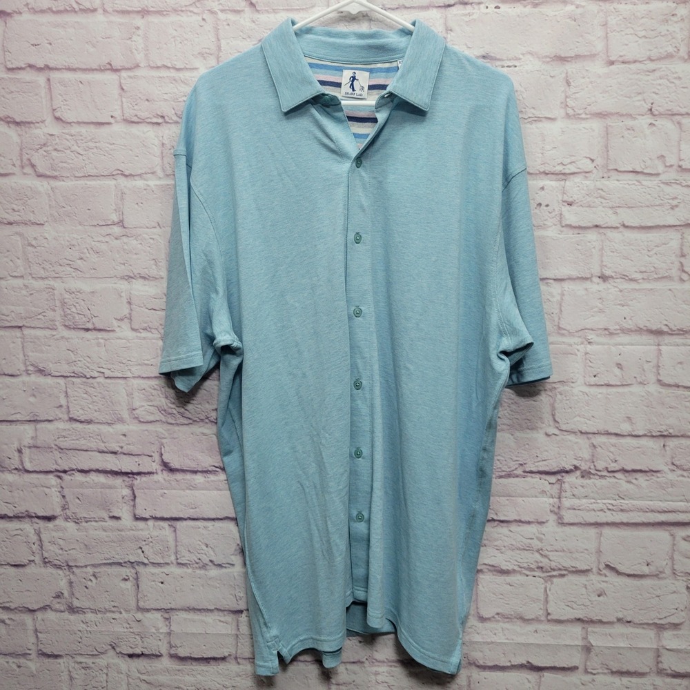 NEW Sharp Lad Collins‎ Button Up Polo Shirt Mens XXL Aqua Golf Preppy Travel